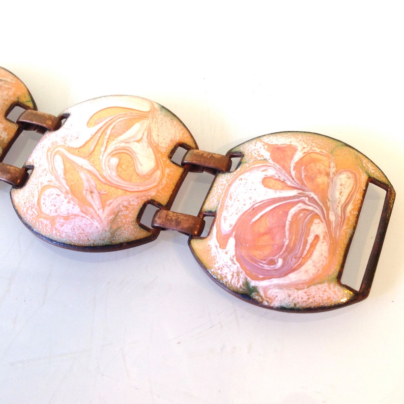 Fab Vintage Mid Century Enamel on Copper Bracelet Abstract Psychedelic Art