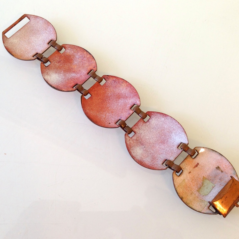 Fab Vintage Mid Century Enamel on Copper Bracelet Abstract Psychedelic Art