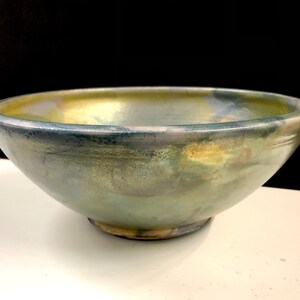 Gary Johnson Gold Iridescent Raku Studio Pottery Bowl Free Shipping