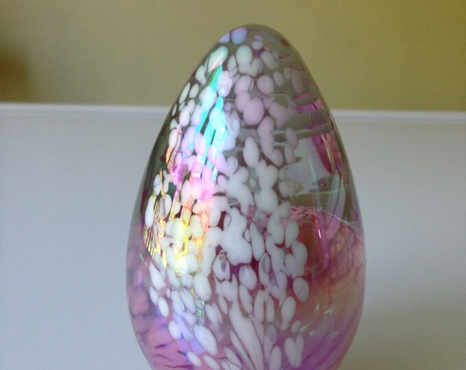 Iridescent Lavender Glass Eye Studio Egg Paperweight 96 Mt St Helens Ash Etsy