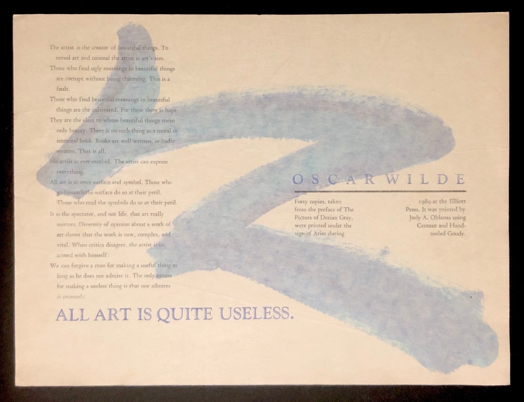 Oscar Wilde all Art is Quite Useless Broadside Elliott Press Pacific