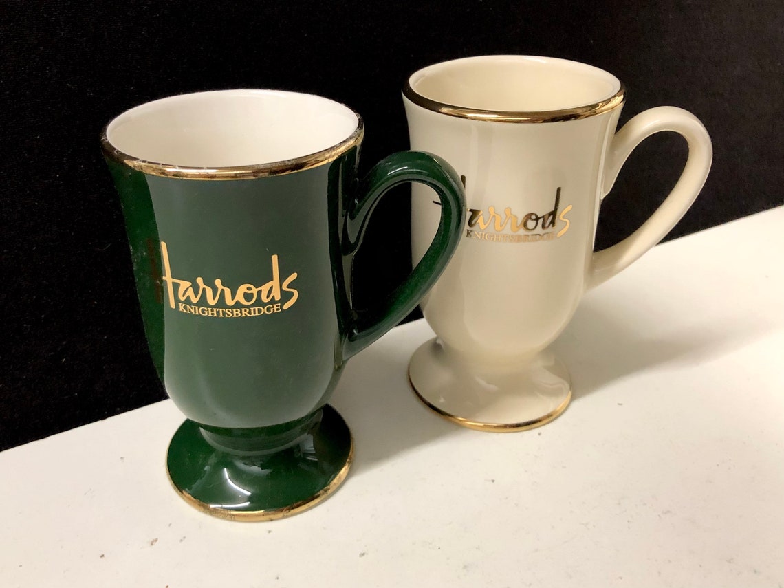 Pair of Harrods Coffee/Tea Mugs Green and White with Gilt Etsy