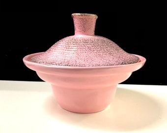 Fab Pink and Gold California Pottery Ceramic Serving Bowl with Cover Mid Century Modern