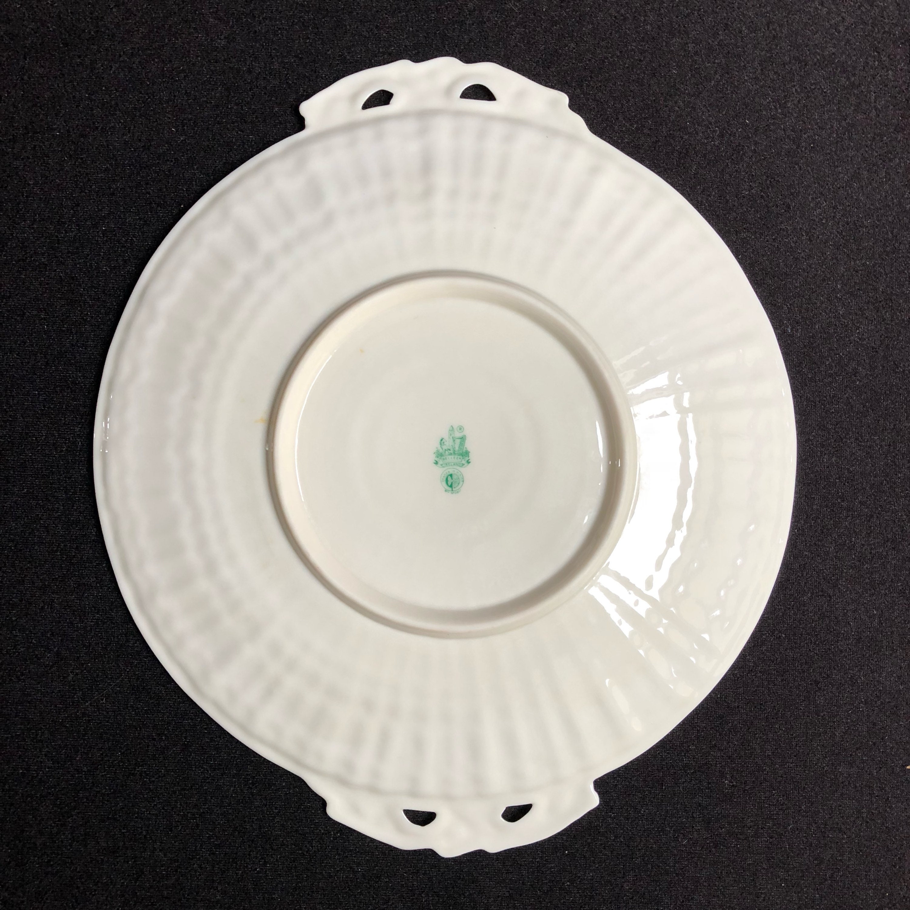 Belleek Handled Serving Plate Limpet with Cob Yellow Rim 6th Etsy