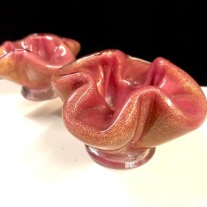 Barovier and Toso Gold and Pink Glass Candleholders Mid Century Murano Italy
