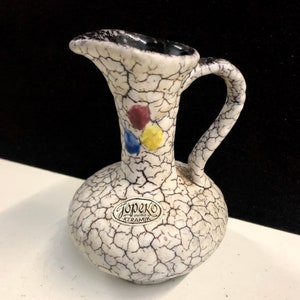 Vintage German Jopeko Fat Lava Craquelure Pitcher Vase with Label image 1