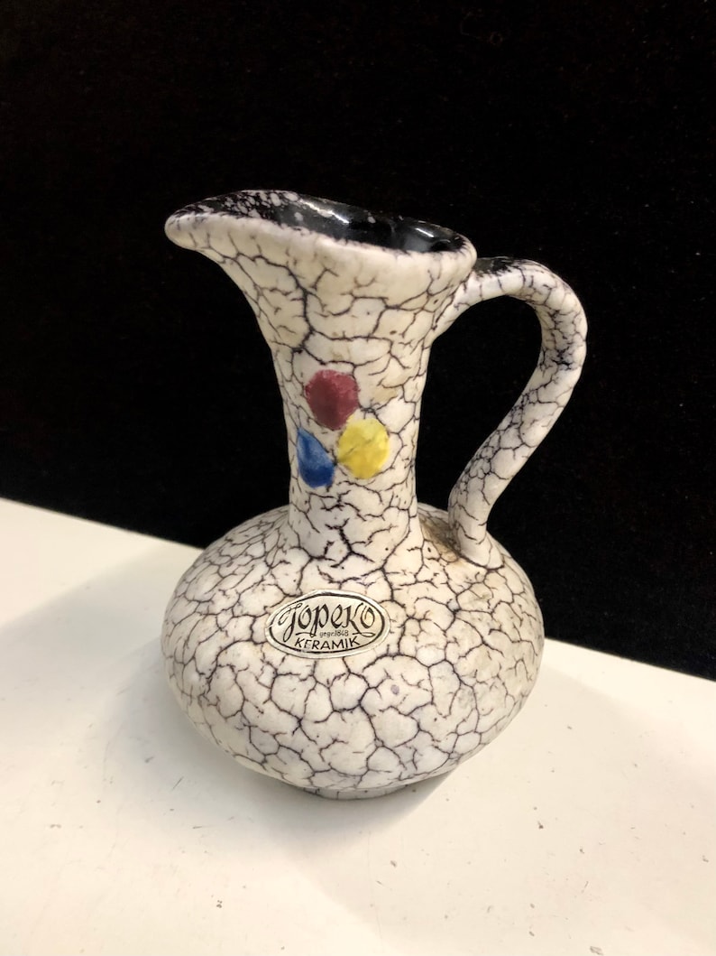 Vintage German Jopeko Fat Lava Craquelure Pitcher Vase with Label image 1