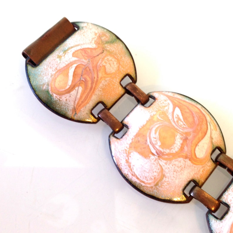 Fab Vintage Mid Century Enamel on Copper Bracelet Abstract Psychedelic Art