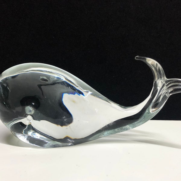 FM Ronneby Konstglas Whale Paperweight Figurine Mid Century Swedish