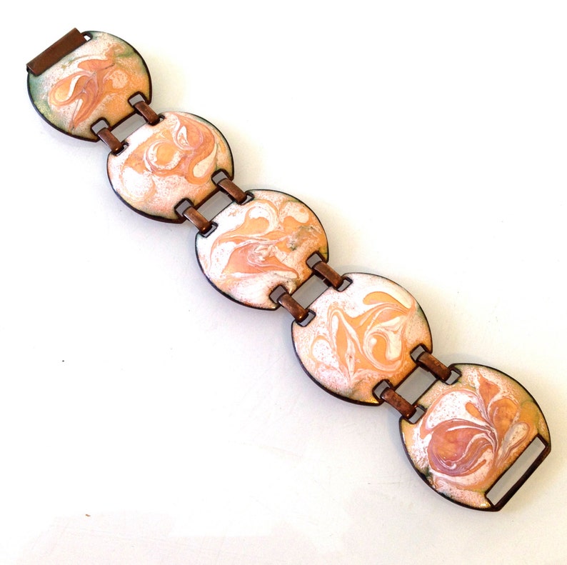 Fab Vintage Mid Century Enamel on Copper Bracelet Abstract Psychedelic Art