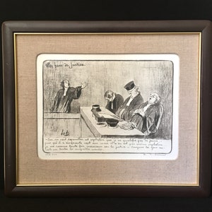 Antique Honore Daumier Pencil Signed Lithograph 3 Sleeping Judges Ou on Veut... 154/500 Framed 1850s Les Gens de Justice Free Shipping image 1