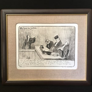 Antique Honore Daumier Pencil Signed Lithograph  3 Sleeping Judges (Ou on Veut...) 154/500 Framed 1850s Les Gens de Justice Free Shipping