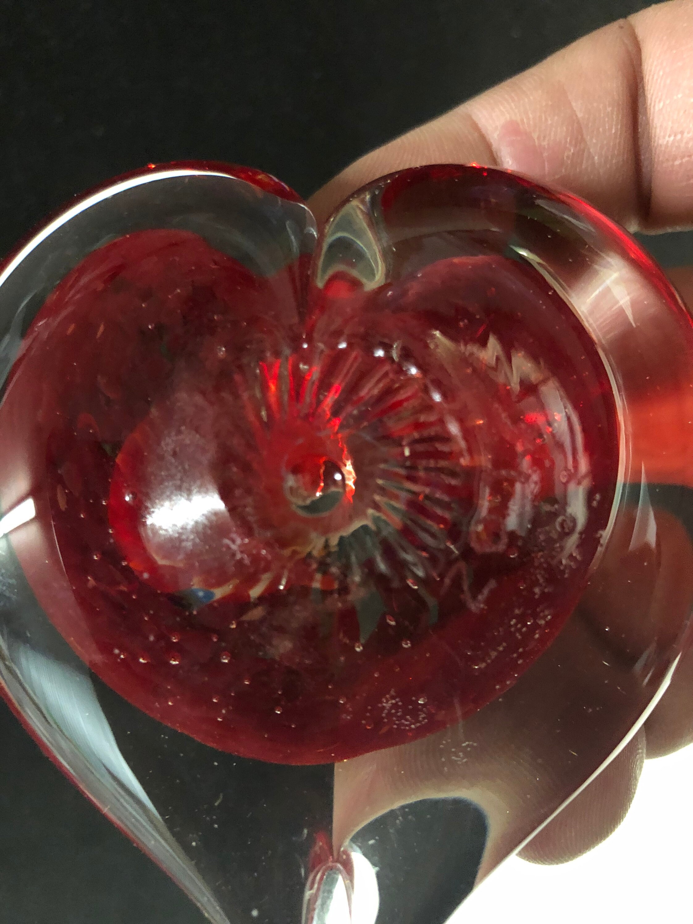 Red Heart Shaped Art Glass Paperweight Signed KCSARC Etsy