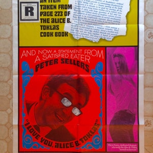 Peter Sellers I Love You, Alice B Toklas 1968 One Sheet Rare R Rating Sticker Added Hippie Comedy