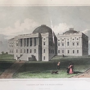 Capitol of the US Washington, DC West Front 1831 Hand Colored Engraving W. Goodacre Fenner & Sears Free Shipping