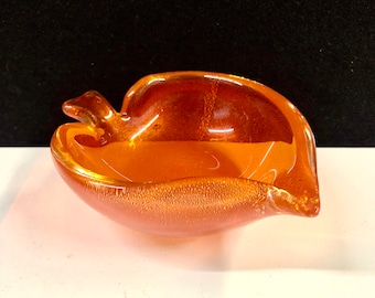 Murano Orange and Gold Leaf Bowl Free Shipping