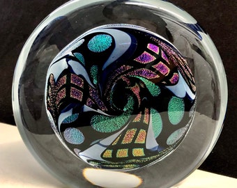 Stunning John McDonald Large Modernist Dichroic Iridescent Art Glass Sculpture 8”W Free Shipping
