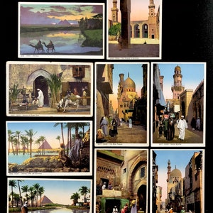 9 Vintage Lehnert and Landrock Postcards Cairo Egypt Pyramids