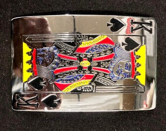 Large King of Spades Chrome Brass Belt Buckle