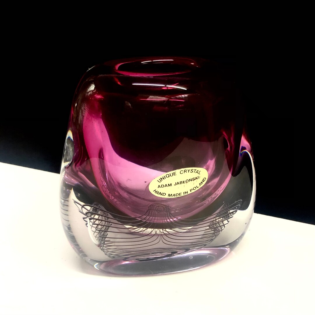 Adam Jablonski Modernist Art Glass Vase Signed With Label Free Shipping