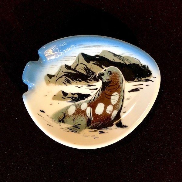 Matthew Adams Seal Hand Painted Bowl Ashtray Alaskan Inuit Eskimo Mid Century Modern