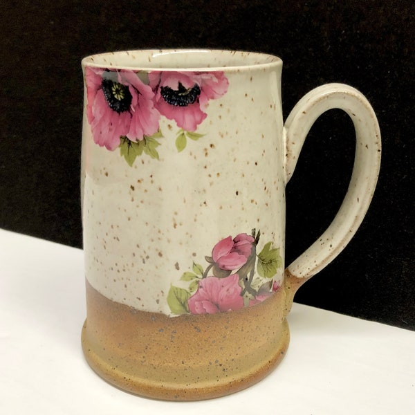 Pottery by Paula Floral Decoration Studio Pottery Mug 5”H