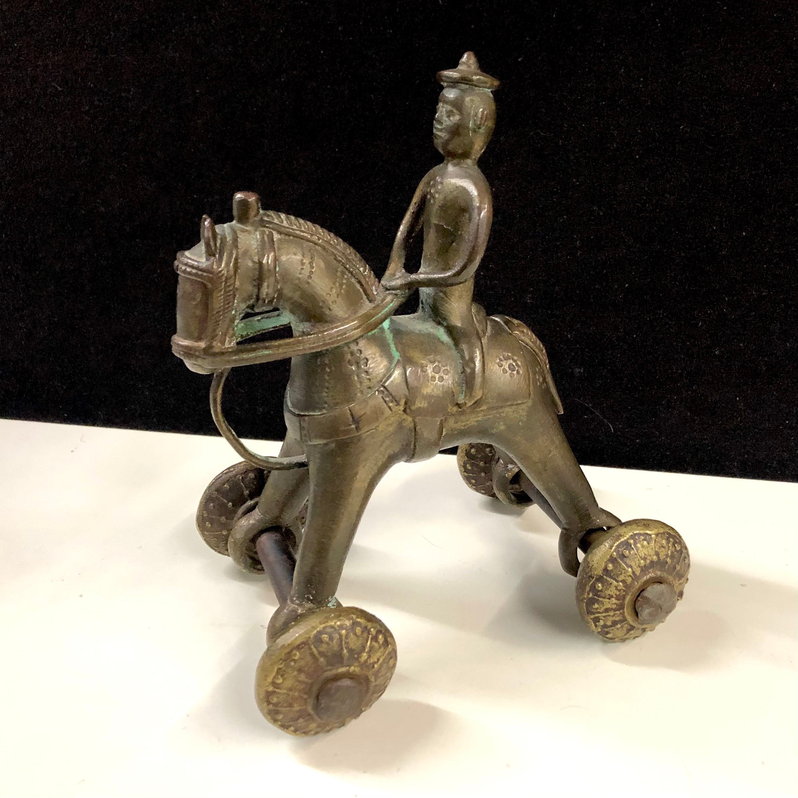 Vintage Indian Brass Horse and Rider Toy on Wheels 6 X 6 Etsy