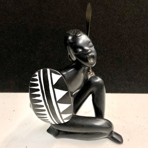Anzengruber African Warrior with Shield and Spear Ceramic Sculpture Mid Century Modern Austria Free Shipping