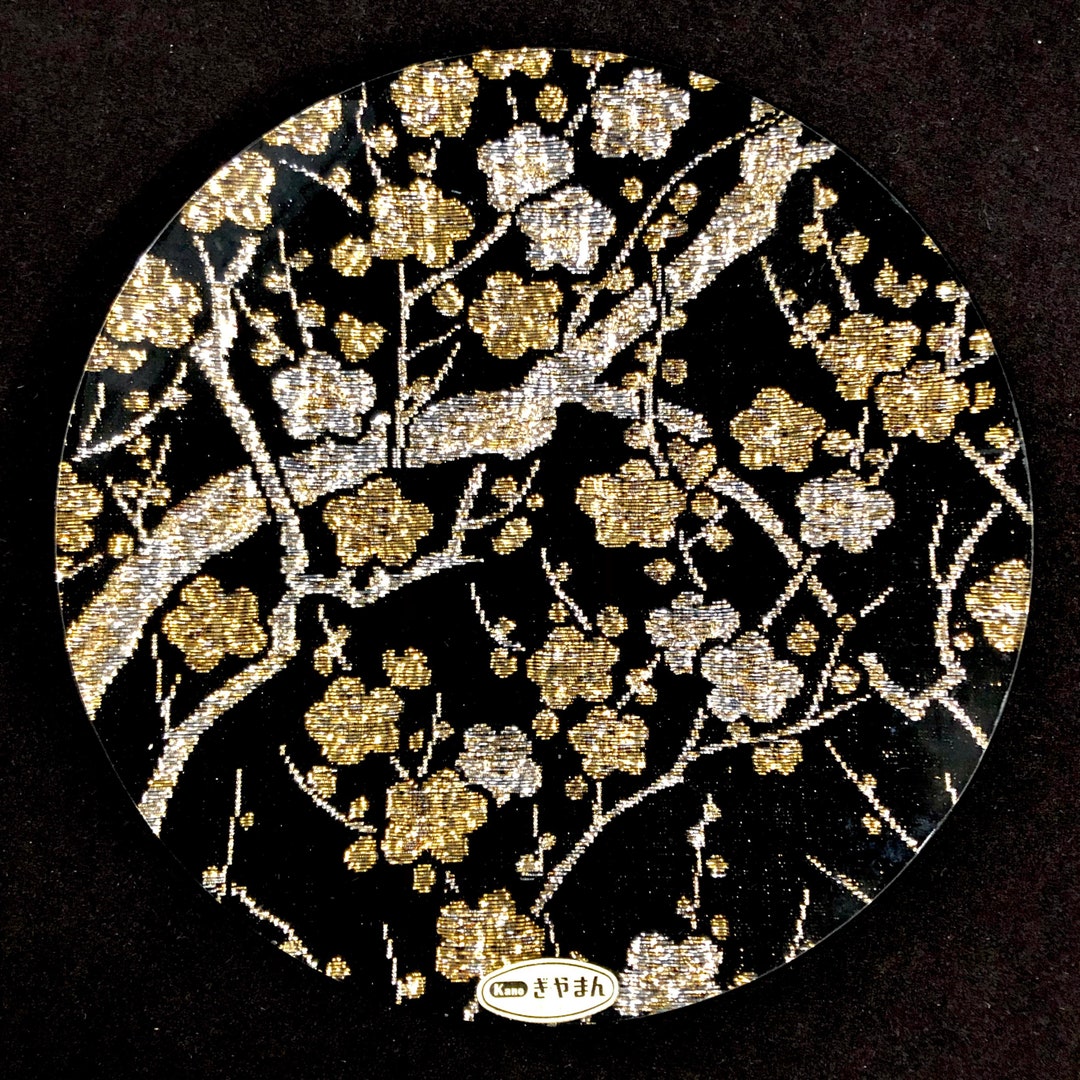 Kano Glass Plate Giyamin Lacquerware With Patterned Metallic Textile 9.5D Japanese Decor Etsy