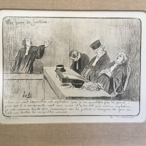 Antique Honore Daumier Pencil Signed Lithograph 3 Sleeping Judges Ou on Veut... 154/500 Framed 1850s Les Gens de Justice Free Shipping image 2