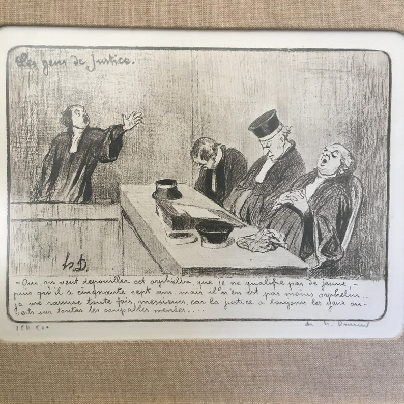 Antique Honore Daumier Pencil Signed Lithograph 3 Sleeping Judges Ou on Veut... 154/500 Framed 1850s Les Gens de Justice Free Shipping image 2