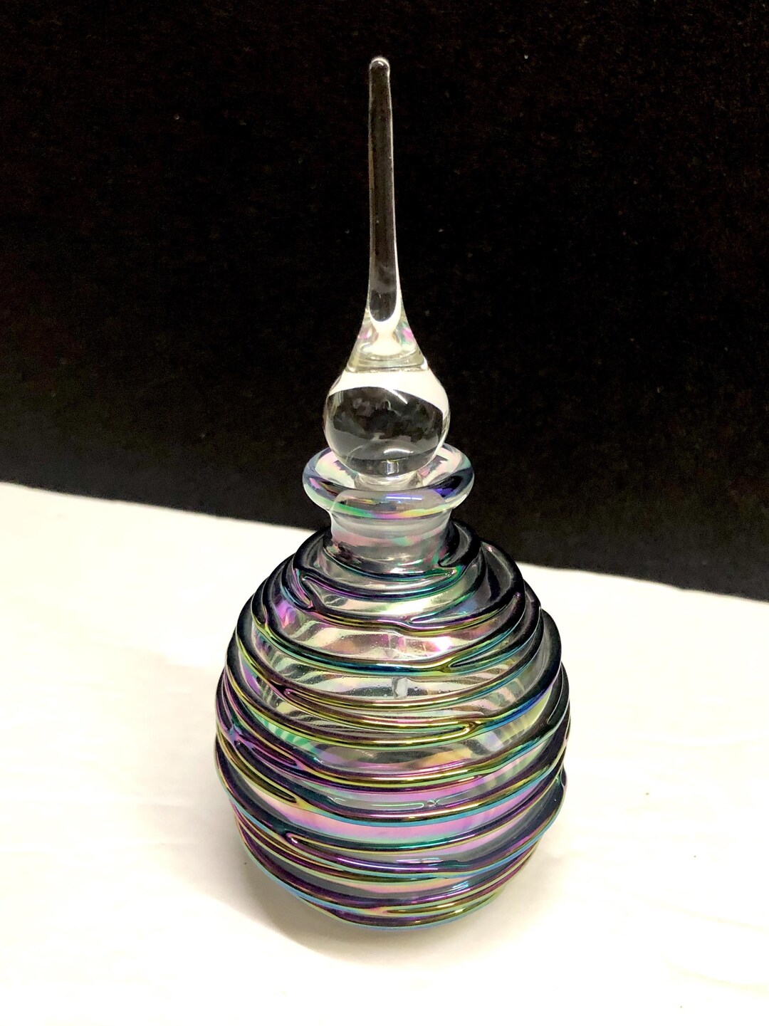 Threaded Iridescent Art Glass Perfume Bottle - Etsy