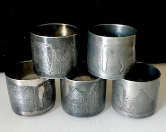 Rare set of 5 Silverplate 1892 Chicago Columbian Exposition Napkin Rings Free Shipping