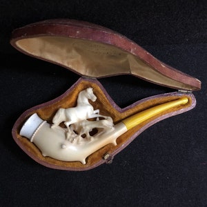 Antique Austrian Meerschaum Cheroot Holder in Leather Case 1800s Free Shipping