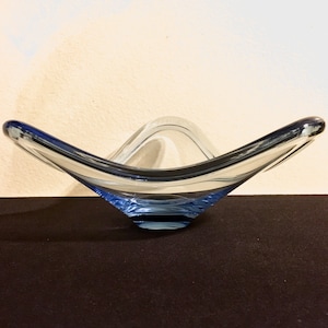 Large Holmegaard Per Lutken Blue Clear Centerpiece Triangle Bowl 14825 12”W Free Shipping