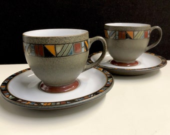 Pair of Denby Stoneware Marrakesh Teacups and Saucers