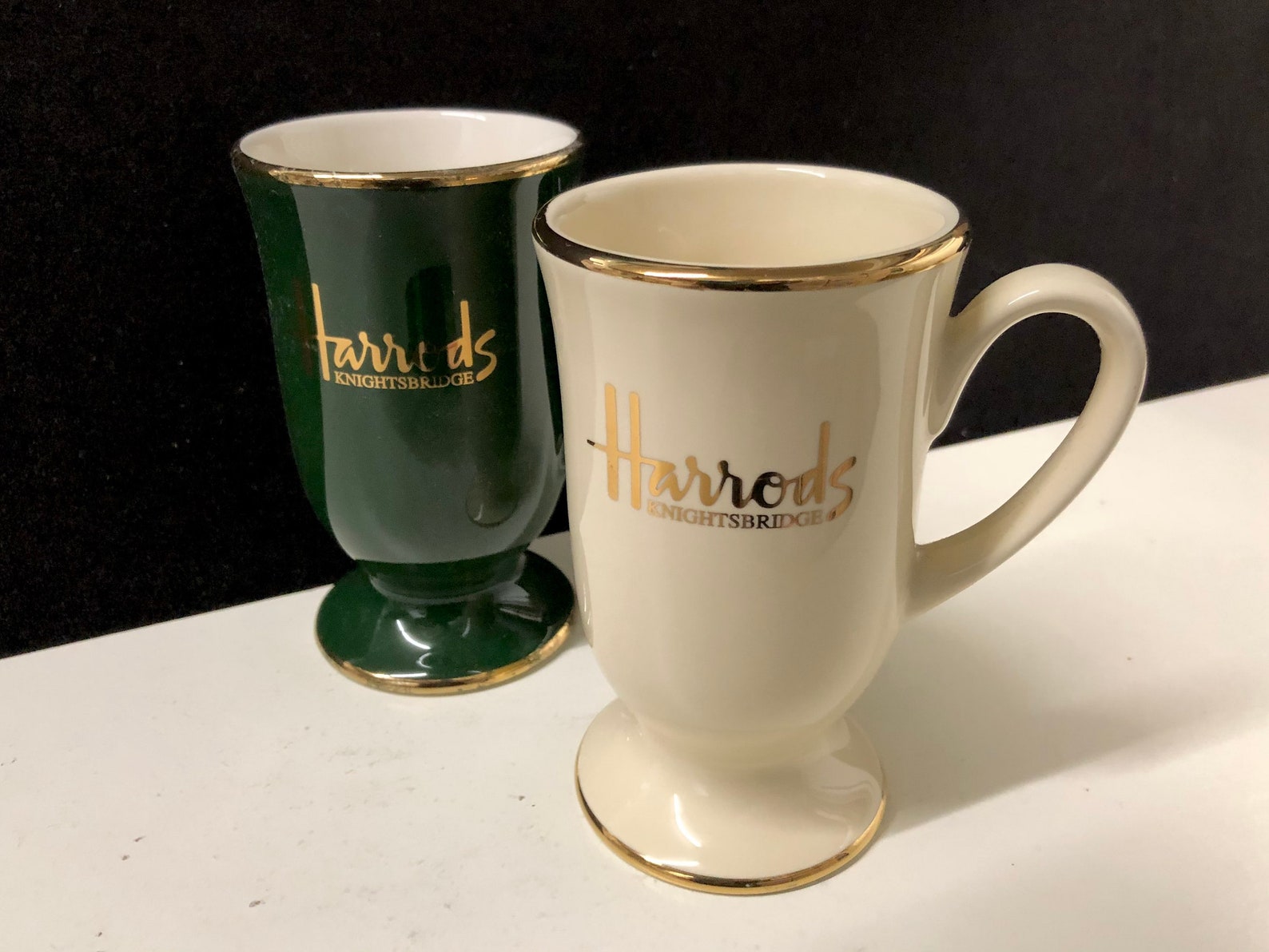 Pair of Harrods Coffee/Tea Mugs Green and White with Gilt Etsy