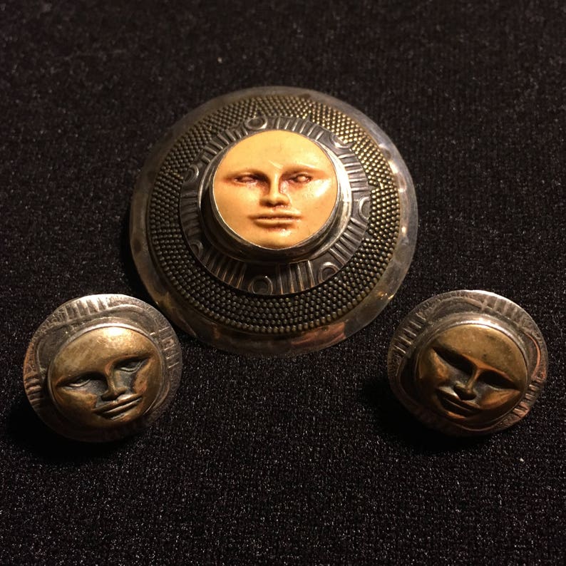 Vintage Tabra Sterling Silver Carved Bone Sun God Face Signed Free Shipping image 5