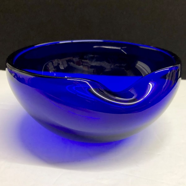 Elsa Peretti for Tiffany Cobalt Blue Thumbprint Archimede Seguso Murano Glass Bowl 7” Free Shipping