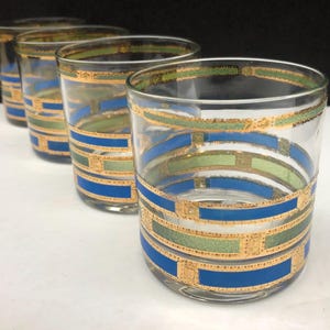 Four Culver Empress Mid Century Whiskey Cocktail Rocks Glasses 22k Gold Tumblers Free Shipping