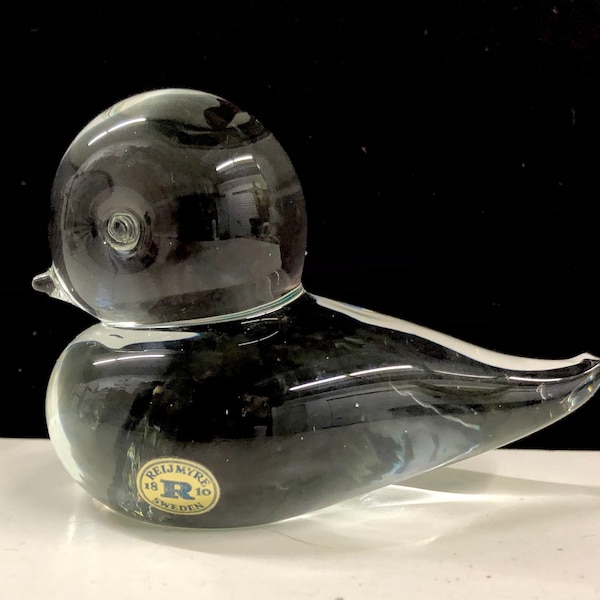 Reijmyre Glass Bird with Label Vintage  Figurine Mid Century Modern Sweden 2/2