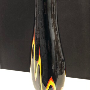 Large Azerbaijan Mottled Black Glass Vase with Flame Decoration 16H image 2