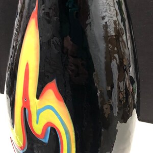 Large Azerbaijan Mottled Black Glass Vase with Flame Decoration 16H image 7