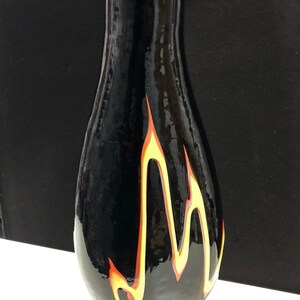 Large Azerbaijan Mottled Black Glass Vase with Flame Decoration 16H image 3