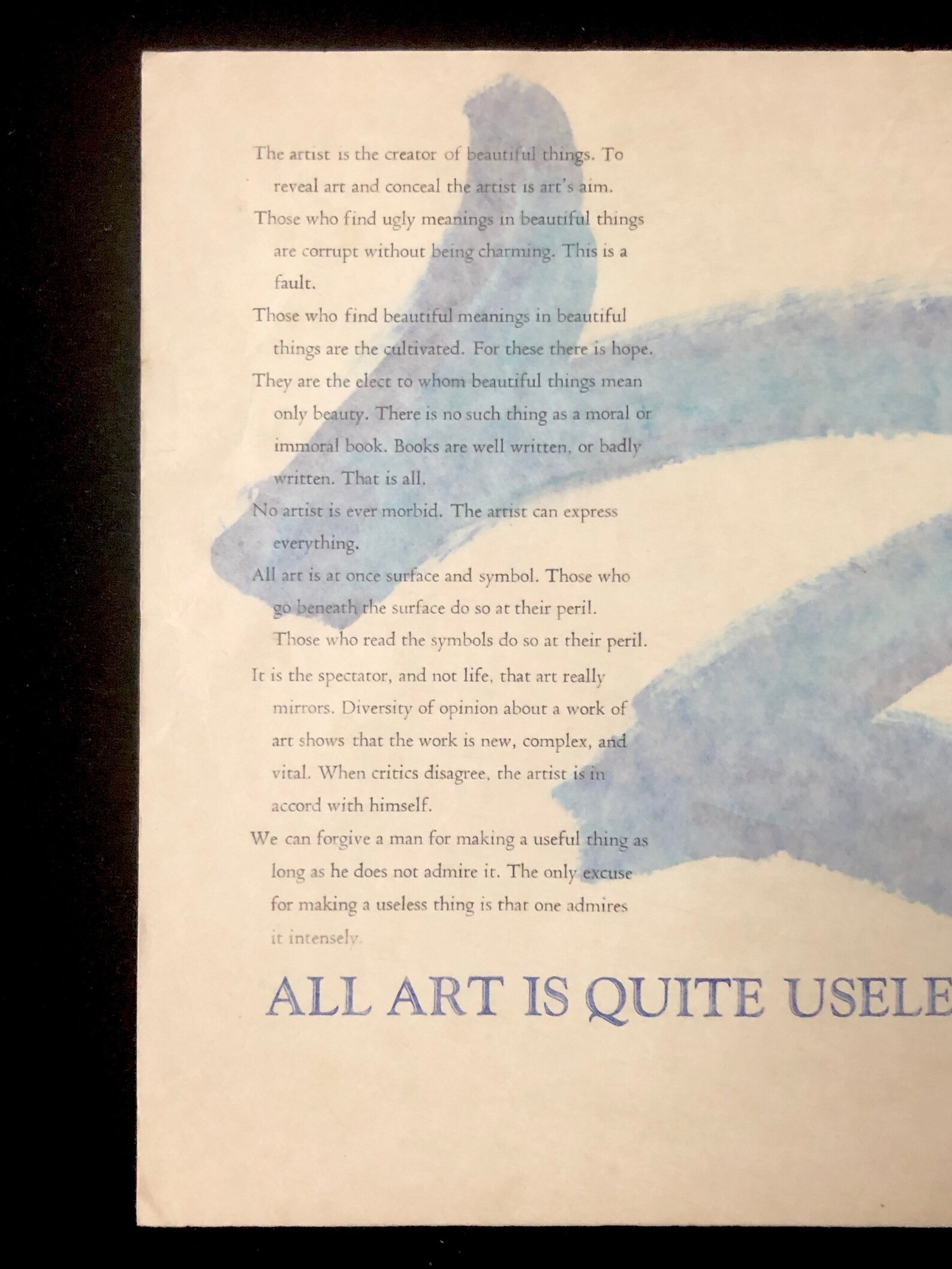 Oscar Wilde all Art is Quite Useless Broadside Elliott Press Etsy