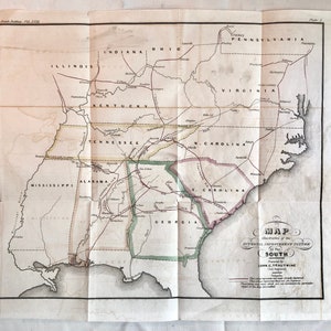 Rare Antique Railroad Map of Internal Improvement System of the South by John C Trautwine ca.1839