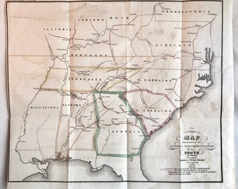 Rare Antique Railroad Map of Internal Improvement System of the South by John C Trautwine ca.1839