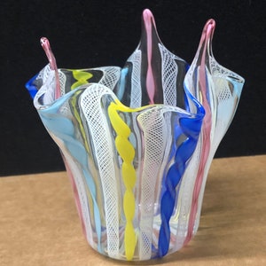 Vintage Murano Fazzoletto Zanfirico Latticino Art Glass Handkerchief Vase Venini? Fulvio Bianconi? Free Shipping