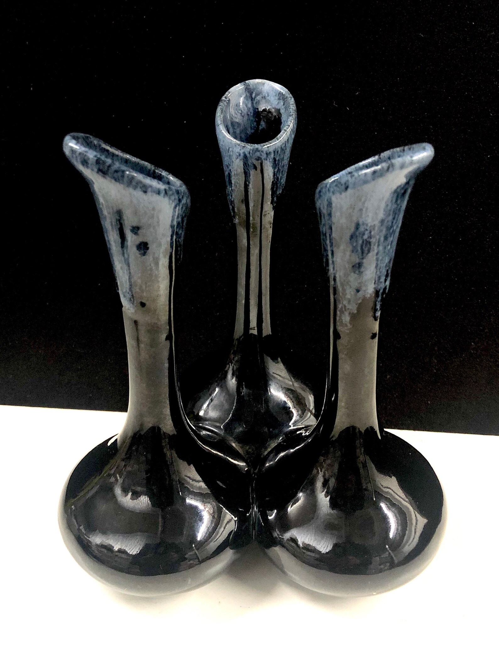 Vintage Van Briggle Pottery Triple Bud Vase Mid Century Blue Etsy