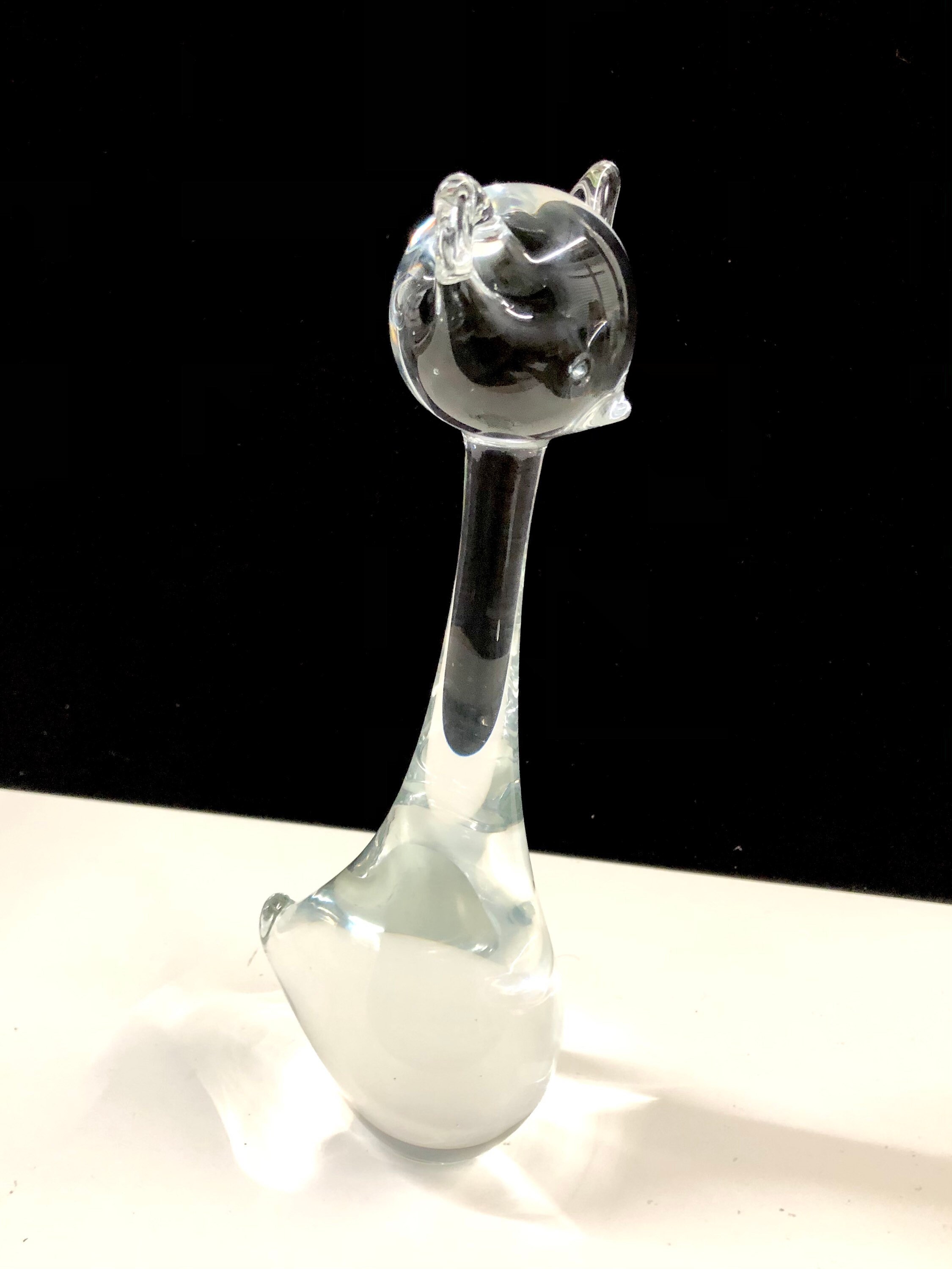 Swedish Mid Century Modern 10”H Glass Cat Sculpture Figurine